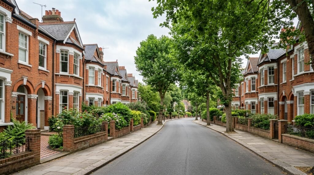Tree-lined Beckenham residential street with substantial Victorian and Edwardian period homes
