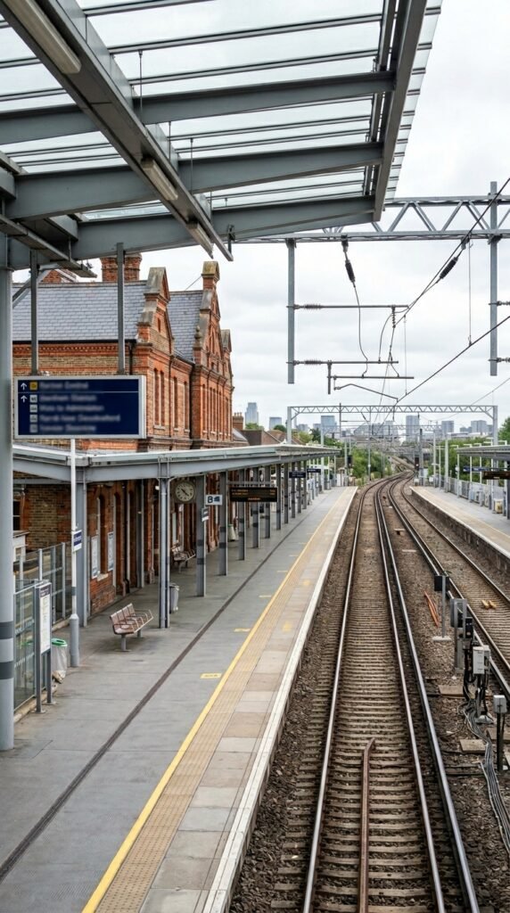 Mainline railway station platform serving Bromley commuter routes to central London