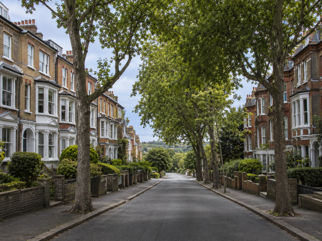 Victorian residential street in Beckenham with mature trees and period houses