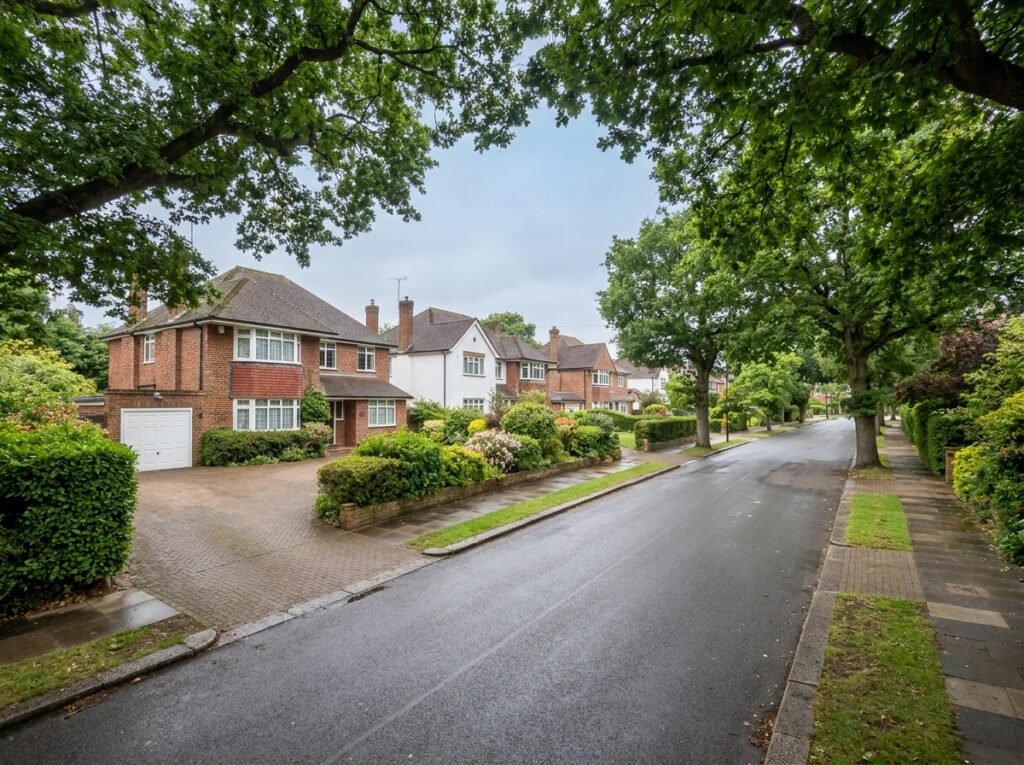 Sanderstead leafy residential street with substantial family homes