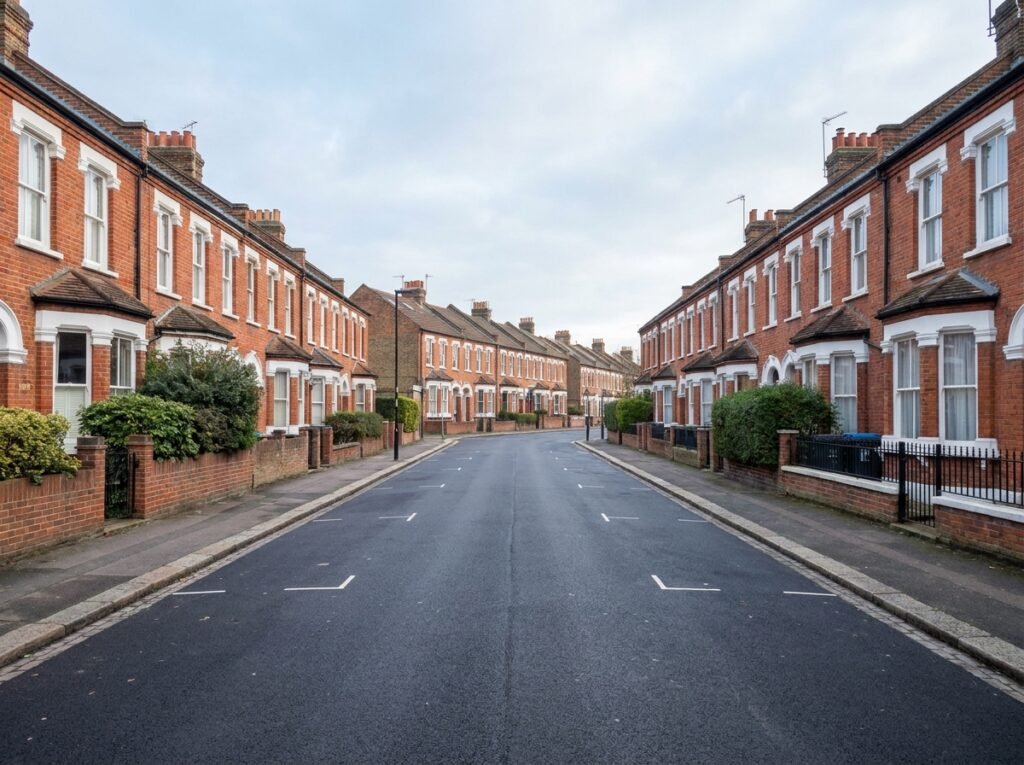 Victorian terraced street in South Norwood with period family homes