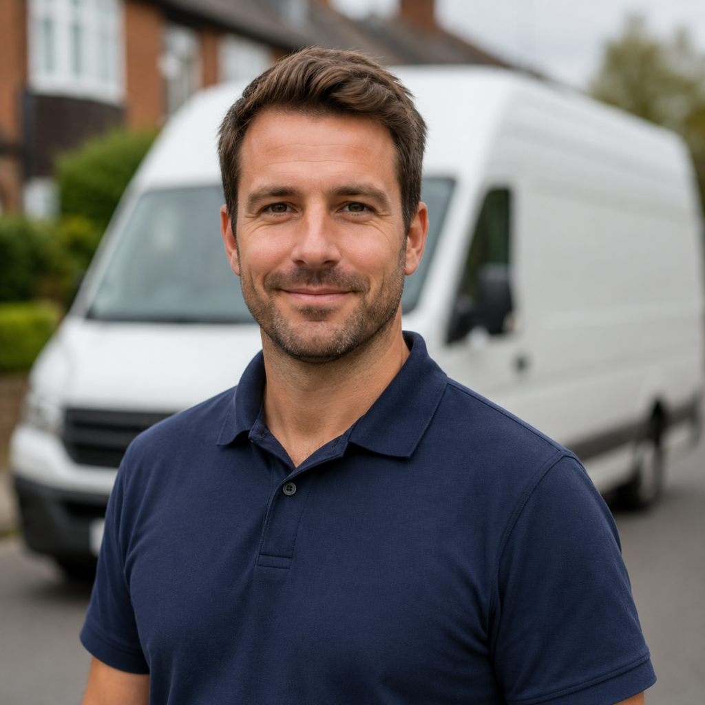 James Whitlock, Hadley's Removals Dartford team lead, standing by a removal van