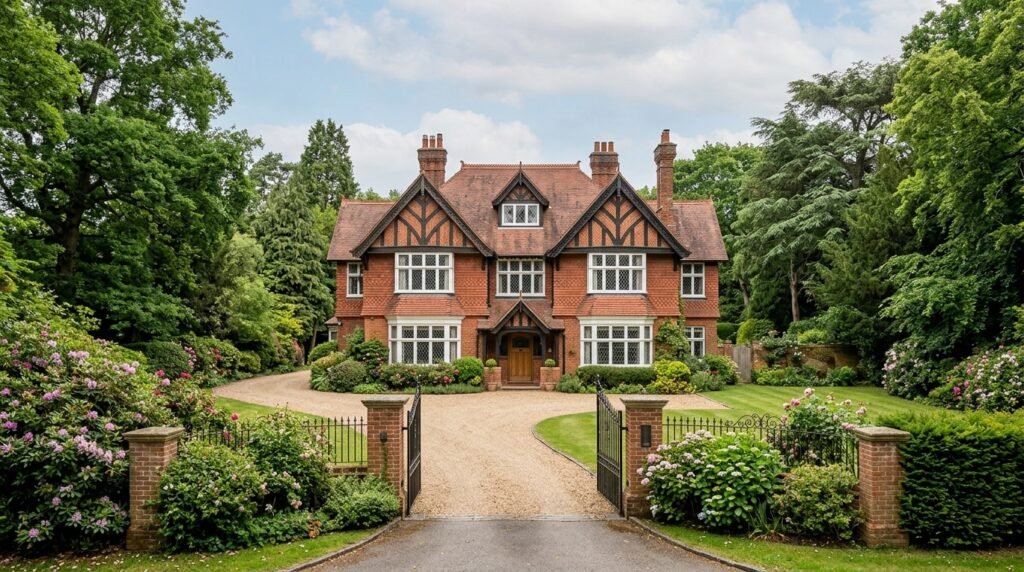 Substantial Edwardian Arts and Crafts detached family home on the Webb Estate in Purley behind a gated entrance