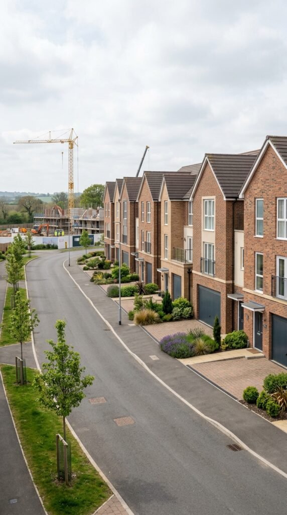 Modern new-build townhouse development at Knights Reach Stone with contemporary brick architecture
