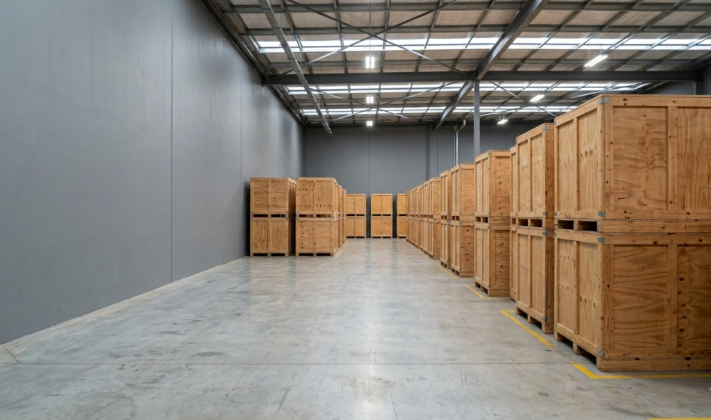 An open storage container with household contents neatly loaded inside