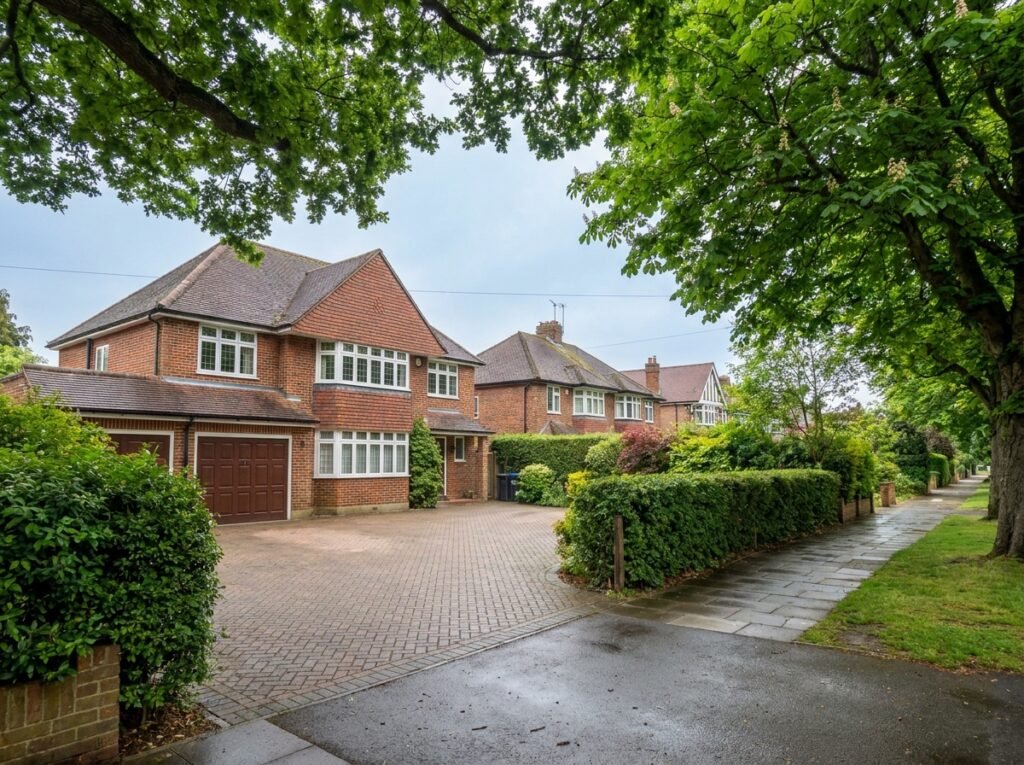 Leafy Sidcup residential street with family homes and mature trees
