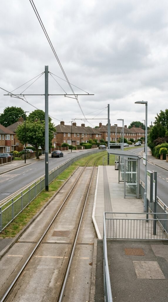 Tramlink Route 3 stop in New Addington connecting the estate to Croydon and Wimbledon