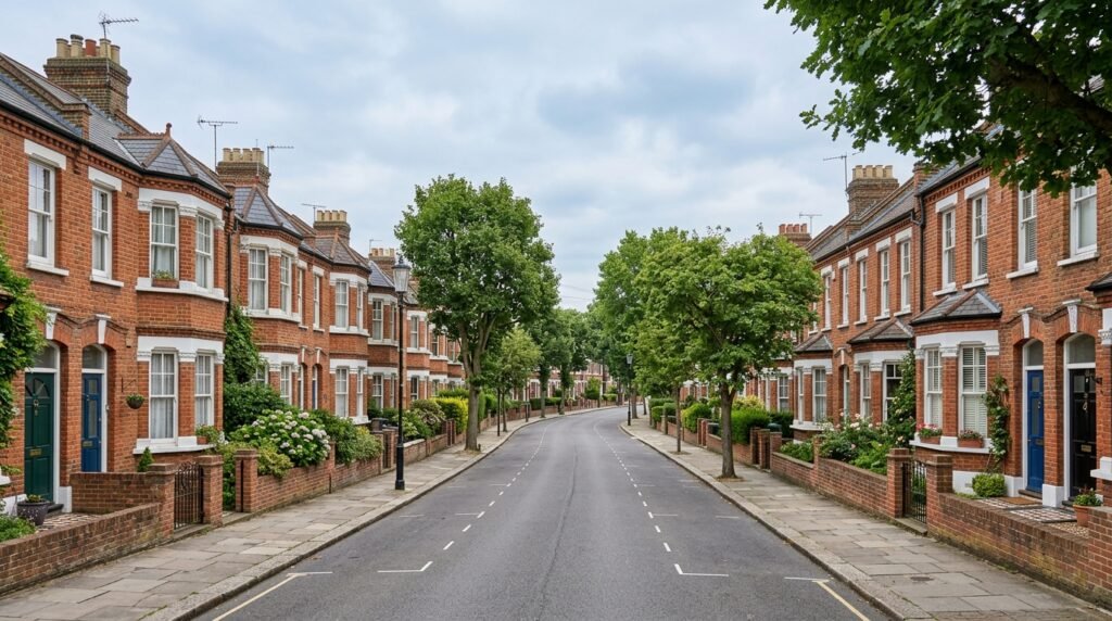 Victorian residential street in Thornton Heath CR7 with bay-fronted terraced houses and mature trees